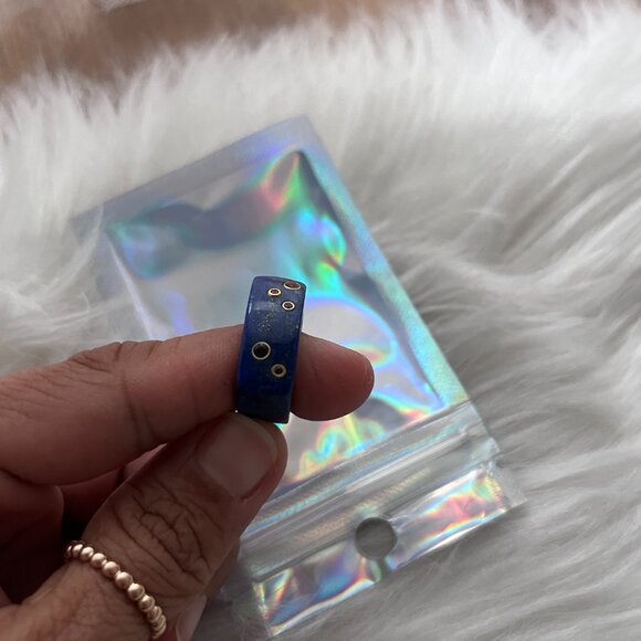 Carved Lapis Ring with 14K bezel set Gemstones - Picture 3 of 4